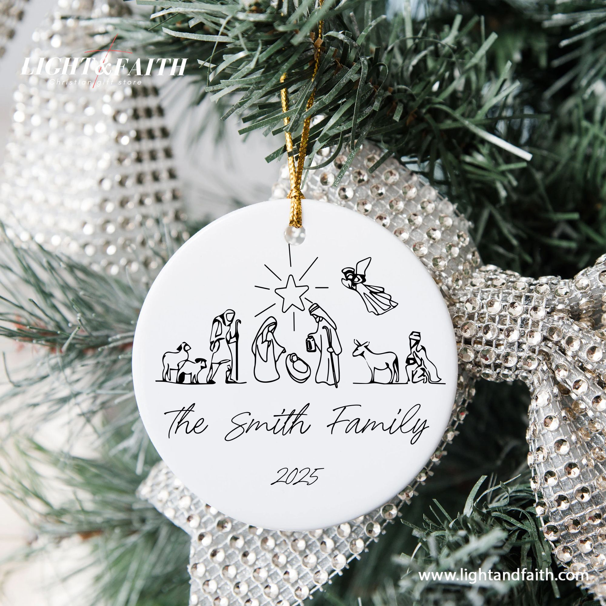 Personalized Nativity Scene Christmas Ornament, Custom Family Name Ornament 2025, Christian Holiday Decoration, Religious Xmas Tree Decor DCLAF34